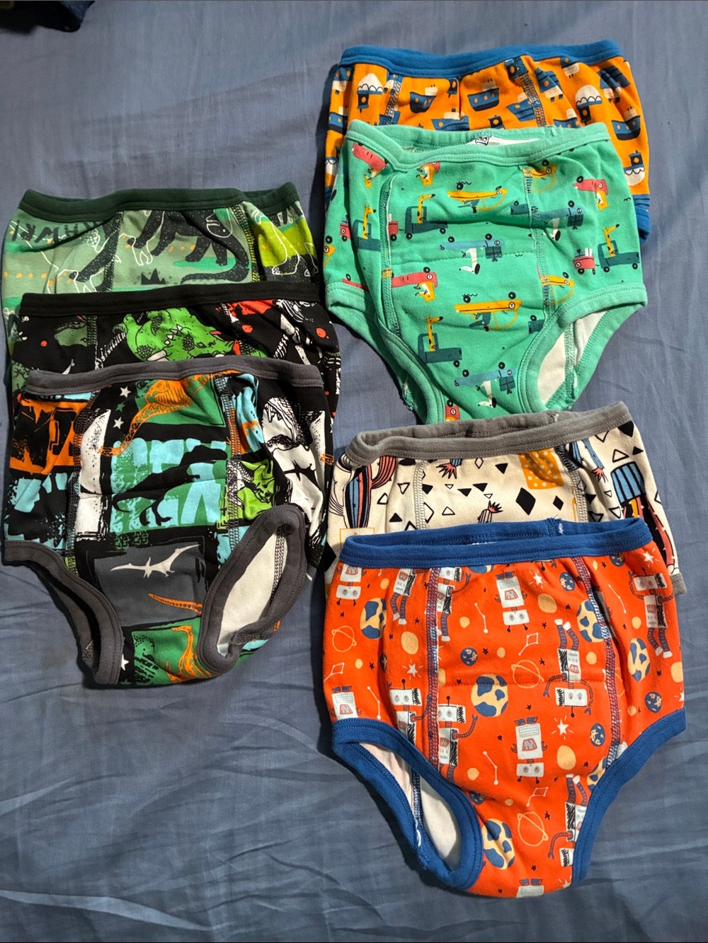 Toddler Training Underwear Pack - Orange, Green, Blue, Black Prints